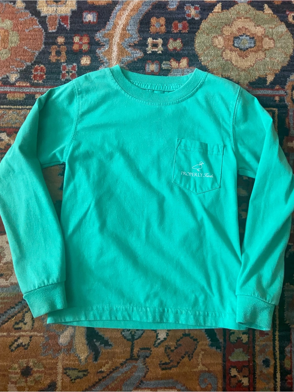 Mardi Gras Kids Long-Sleeve Pocket Tee in Green 3T